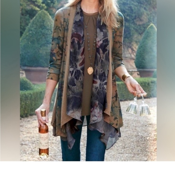 Soft Surroundings Tea Gardens Topper Multicolor Floral Waterfall Style Cardigan - Picture 2 of 10